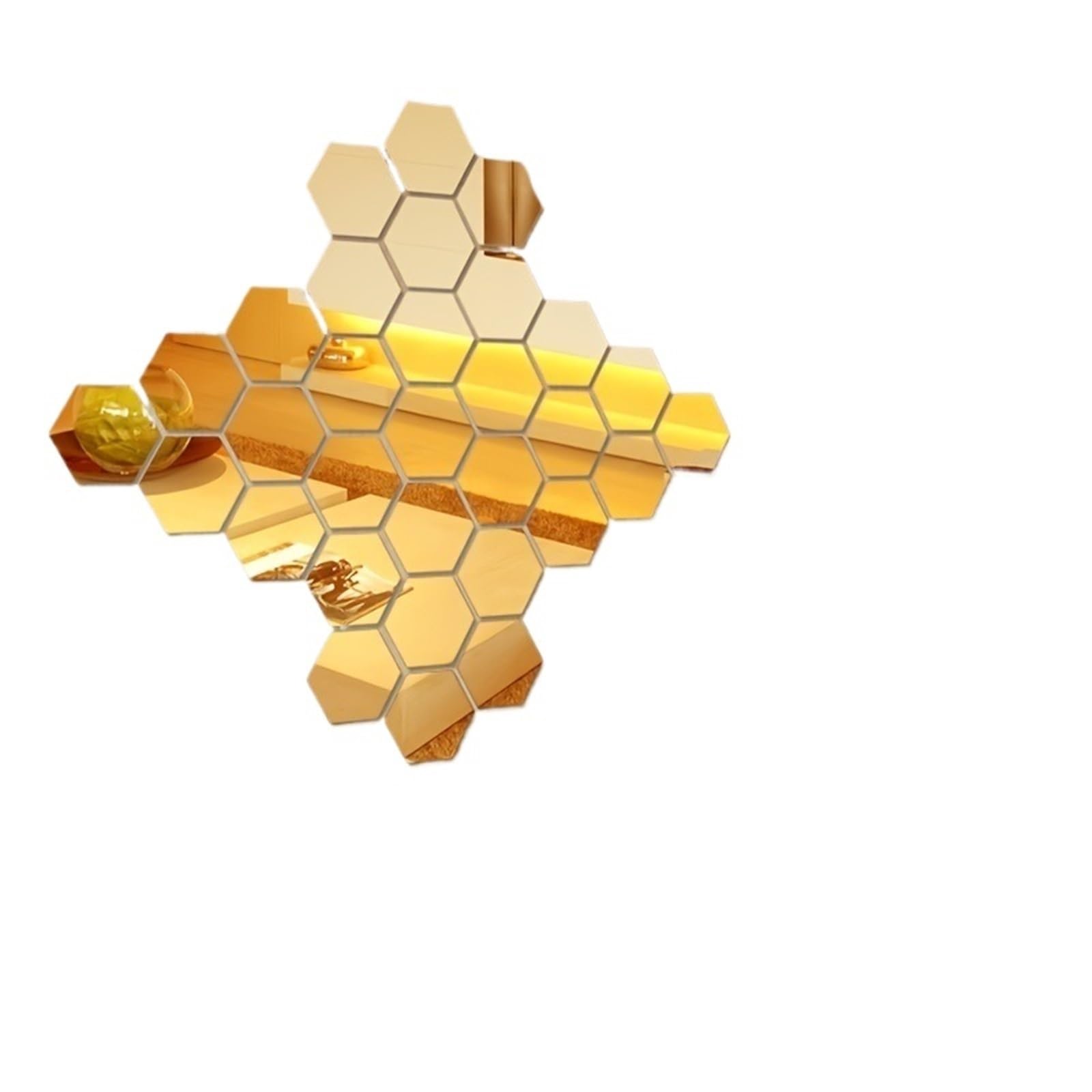 Hexagonal Mirror Wall Sticker Hexagonal Golden 2D Self-Adhesive Mirror Anti-Break Wall Decor for DIY Bathroom Bedroom Living Room Moving House Gifts(24pcs)