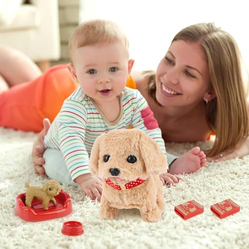 Image of GITGRNTH (2 Pcs White + Brown Walking Talking Dog Toy Jumping, Nose Twitch, Barking & Voice Repeat, Battery Operated Walking Talking Dog Toy with Sound for Girls & Boys & Kids & Toddlers