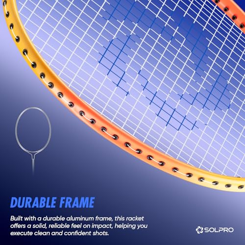Image of SOLPRO Vanguard 8 Aluminium Badminton Racket for Beginners & Intermediate, Adult & Kids Shuttle Bat with Full Cover Bag, Lightweight Racket with Durable Frame for Practice & Match