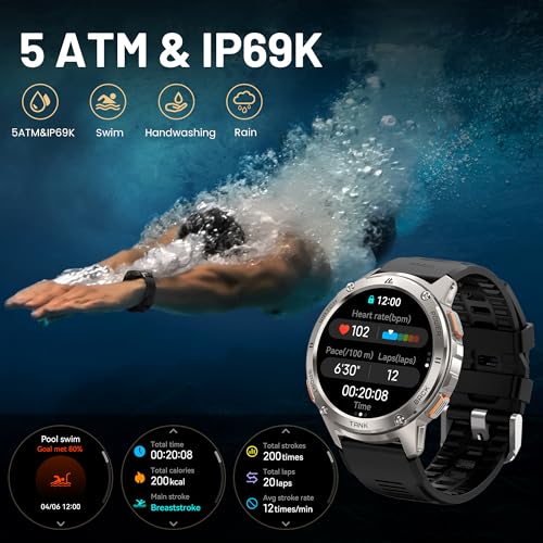KOSPET Smart Horloge voor mannen, 1,4 inch AMOLED Touchscreen Sport Horloges met Hartslagmeter, SpO2, Fitness Smartwatch met 5ATM IP69K Waterdicht, 24H Slaap Tracking voor Android iOS Sliver - Afbeelding 4