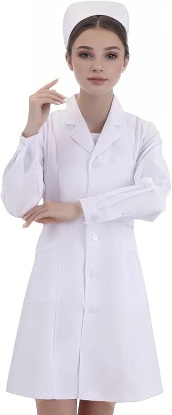 Nurse Costume Dress for Women Nurse Outfit Scrub White Short Sleeve Uniform Coat Cap Halloween Cosplay Party