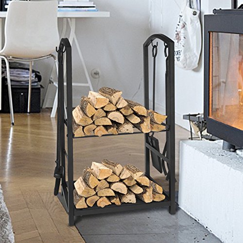 ART TO REAL Brennholz Log Rack, 4 Stück Kamin Tool Sets, Indoor Outdoor Kamin Log Carriers Halter Lagerung Schwarz Schmiedeeisen, MEHRWEG-5