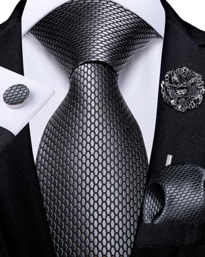 Image of DiBanGu Mens Zipper Tie Silk Pre-Tied Necktie with Gift Box | Jacquard Woven,Paisley Solid Plaid Pattern,6PCS with Pocket Square,Cufflinks and Lapel Pin,for Wedding Party Formal Business
