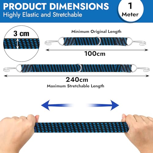 Image of Storite 4Pcs Bungee Cords for Motorcycle Bike with Metal Hooks, 1M High Elasticity Bungee Cord Elastic Rope for Cargo Travel Packaging (Blue)