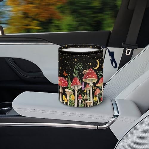 Image of Mushroom Starry Sky Collapsible Floral Trash Can - Accessories for Cars, Camping & Family Gatherings, Easy to Clean