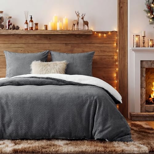 BEDSURE Flauschige Bettwäsche 200x200 Dunkelgrau - Winter Bettbezug Fleece...