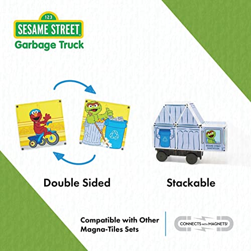 Createon Magna-Tiles Garbage Truck Toy Magnetic Kids’ Building Tiles, Oscar The Grouch And Elmo “Sesame Street” Toy For Ages 3+, 21 Pieces #TOP2