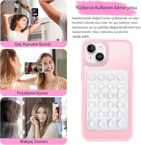 Vakumlu Silikon Telefon Tutucu, Telefon Vantuz, Telefon Ayna Tutucu, Duş, Tiktik video çekim tutucu (Bebe Mavisi, Tek Taraflı/Yapışkanlı) - Görsel 4