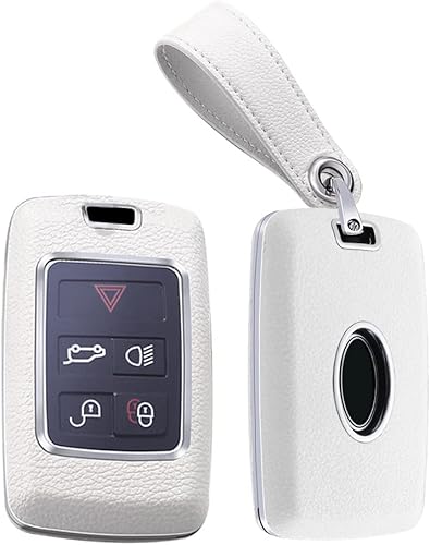 SANRILY Funda de llavero de cuero para Jaguar XF 2021 y para Land Range Rover Discovery Rover Sport 2018 2019 sin llave con llavero blanco
