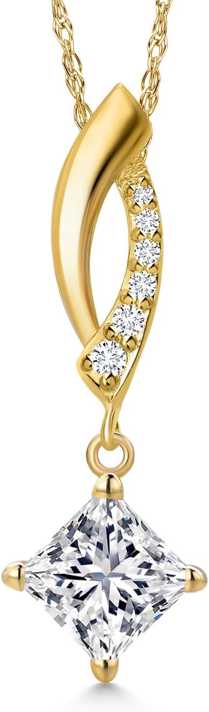 Gem Stone King 10K Yellow Gold 5MM Princess Gemstone Birthstone and White Lab Grown Diamond Infinity Pendant Necklace For Women | Gold Necklace For Women | With 18 Inch Gold Chain