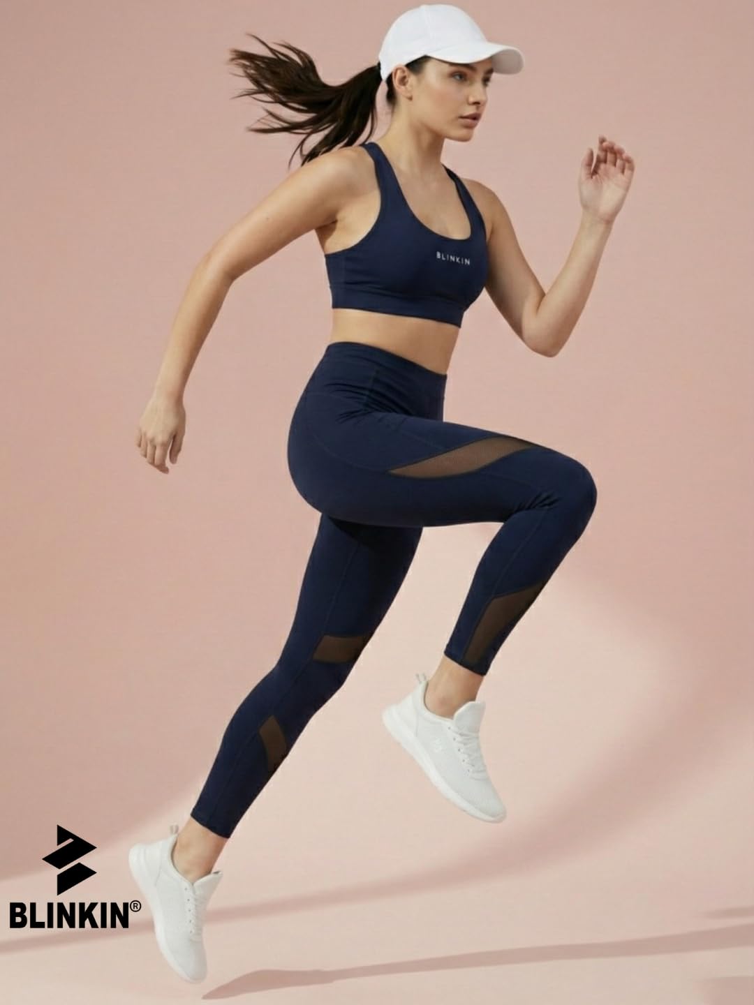 BLINKIN Pantalones de gimnasio elásticos para mujer y mallas para mujer con inserto de malla y bolsillos laterales (2670), Azul Marino, 36