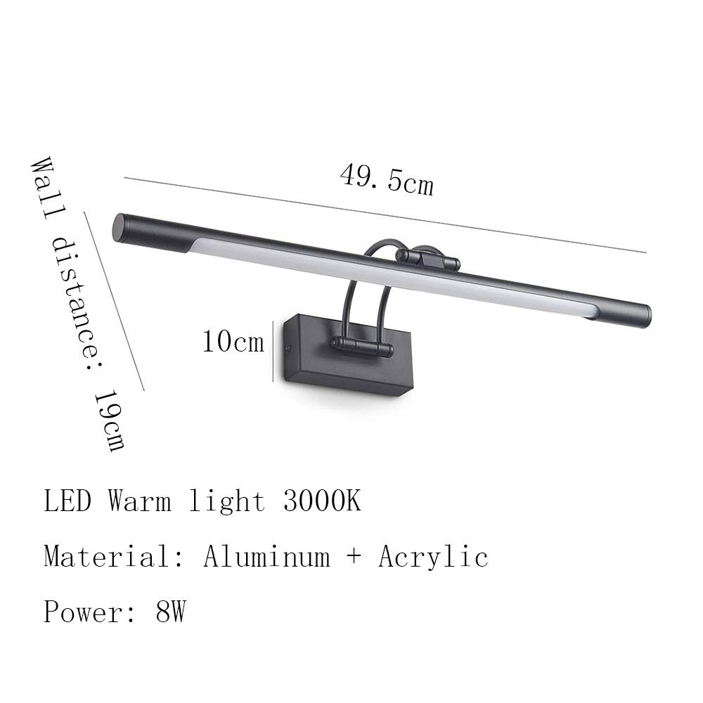 LED Spiegellampe Badezimmer 8W Moderne Spiegellampe Wasserdichte Acryl Drehbares Schwarz Schminktisch Lampe Vintage für Badleuchte Bad Spiegelleuchte Wandbild Leselicht Warmweiß L49.5cm