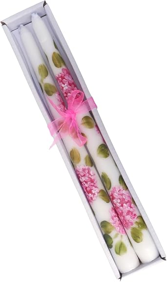 Decorative Dripless Taper Candles Artist Hand Painted Pink Hydrangea Spring Flower Shabby Chic Floral Home Decor not Machine Printed Copies