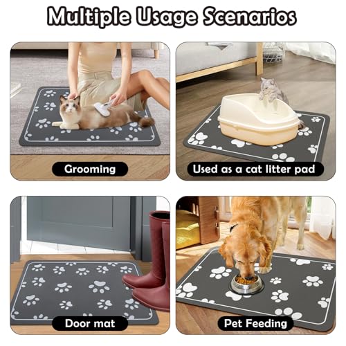 Haustier Futternapf Unterlage 30x50cm Kieselgur Saugfähige Hundematte rutschfeste Hundefuttermatte Langlebige Langsame Fresser Matte für Futter und Wassernäpfe Dunkelgrau