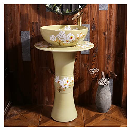 Lavabo De Baño De Cerámica Tradicional con Pedestal Completo Y Un Orificio para Grifo, Lavabo De Lujo, Unidad De Lavabo De Pie Fácil De Limpiar (U Sin Espejo)(U Without Mirror)