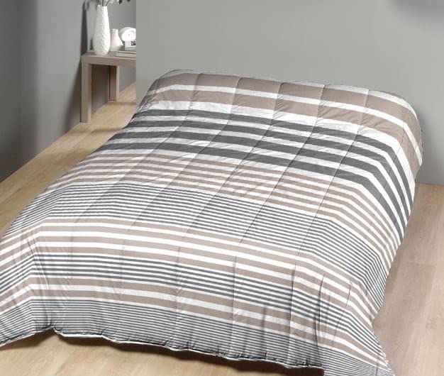 Couette imprimée Bayadère/Lignes Taupe - 220 x 240 - Legere - MORTREUX