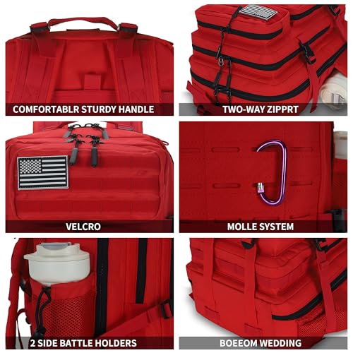 Image of Sparklekle Military Tactical Backpack 45L 3 Day Assault Pack Waterproof Molle Hiking Rucksack for Men&Women (Red)