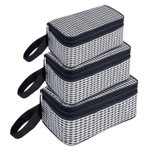 Image of Storite Set of 3 Travel Pouch Bags - Clear PVC Toiletry, Cosmetic & Storage Organizer Bags for Travel, Gym, Makeup & Daily Use Waterproof Zipper Bags (Grey & Black)