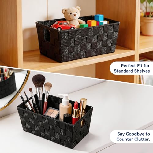 Image of Whitmor Small Woven Storage Baskets for Shelves - Decorative Organizer Bins with Metal Structure, Versatile Shelf Storage Solution for Home Organization & Closet (Black)