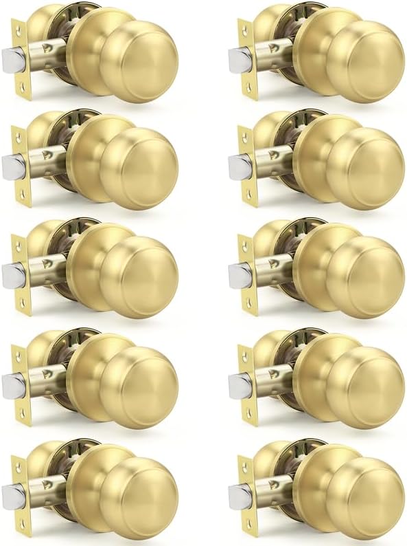 Probrico Gold Dummy Door Knobs Interior, Brushed Brass Half Dummy Door Handles, Closet Door Knobs, 2 Pack