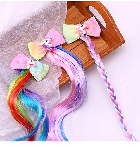 Miniatura 5 de 4 unids multicolor niños niñas pinzas de pelo en 15 pulgadas extensiones de pelo cola de caballo tejido de pelo para niñas vestir