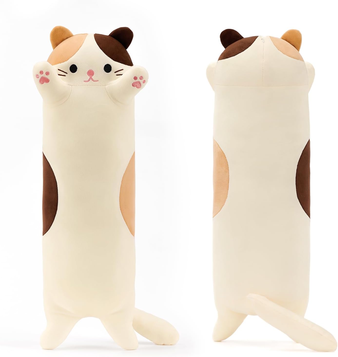 PEACH CAT 43.3" Long Cat Plush Pillow Cute Kitten Stuffed Animals Soft Plushies Toy Gifts for Kids Beige