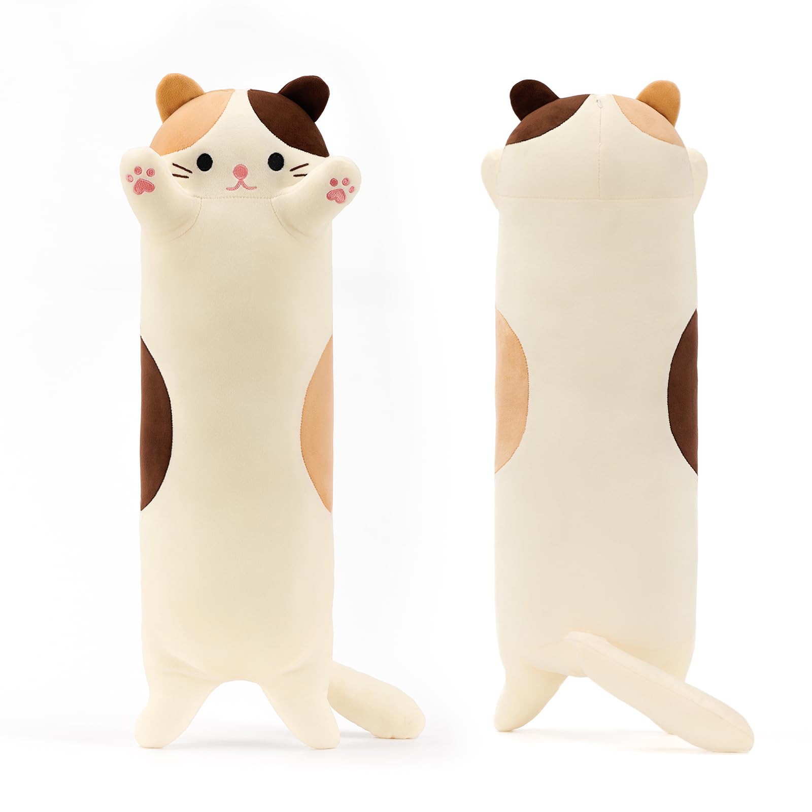 PEACH CAT 43.3" Long Cat Plush Pillow Cute Kitten Stuffed Animals Soft Plushies Toy Gifts for Kids Beige
