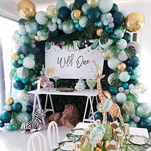 Image of PartyWoo Metallic Green Balloons 50pcs 5 Inch Chrome Green Latex Balloons for Graduation Jungle Dinosaur Forest Woodland Baby Shower Wedding Engagement Birthday Party Decorations Green-G103