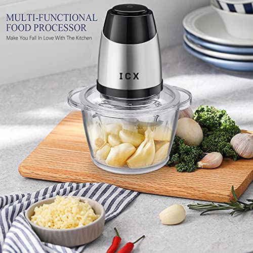 Electric-Food-Chopper5-Cup-Food-Processor-by-ICX-with-12L-Glass-Bowl-and-4-Stainless-Steel-Bladesfor-MeatFruits-Vegetables-Nuts-and-Seasonings300W