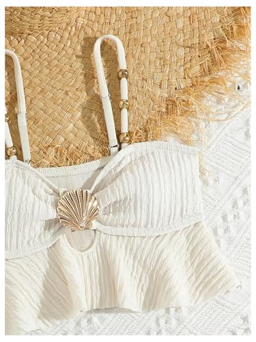 OYOANGLE Girl's Two Piece Metallic Shell Bikini Sets Cut Out Ruffle Top High Waist Hipster Swimsuit3
