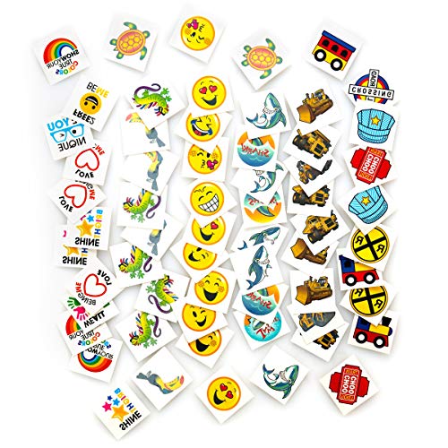 4E's Novelty 216 Pc Temporary Tattoos Assortment, Includes Funky Heart - Candy - Beach Fun - Cool Dinosaur - Peace Sign, Construction Zone -Temporary Tattoos, for Kids Boy's & Girl's, Party Favors