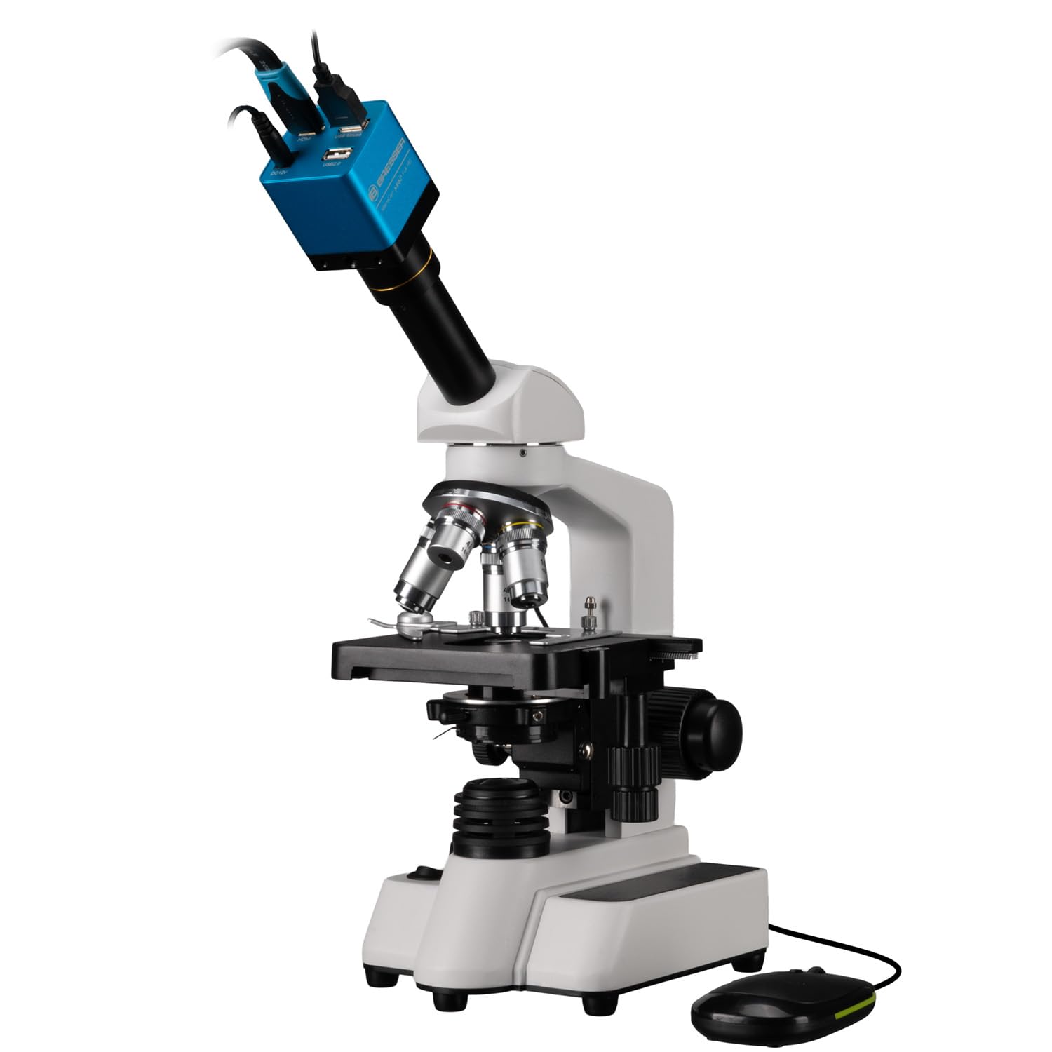 Bresser Microscopio 40-1000x con Cámara HDMI Full HD, Iluminación LED, Objetivos DIN, Ideal para Educación y Presentaciones