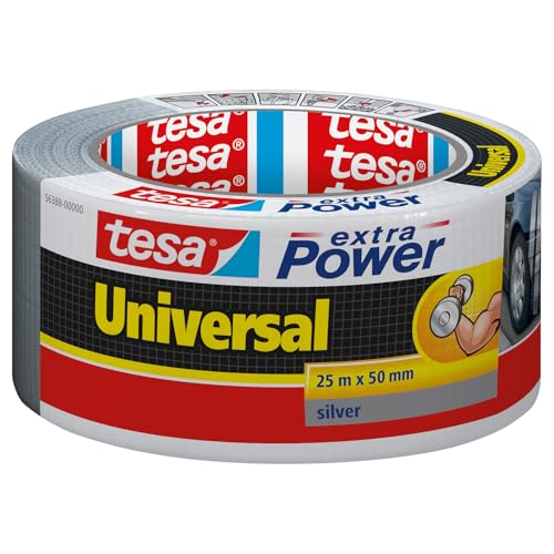 tesa extra Power Universal Gewebeband - Gewebeverstärktes Ductape zum Reparieren, Befestigen, Bündeln, Verstärken oder Abdichten - 25m x 50mm - Grau
