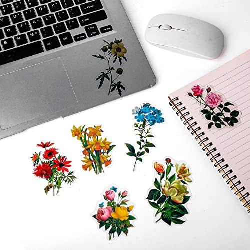 80 szt. naklejki z kwiatami, rośliny, przezroczyste naklejki kwiatowe, naklejki dla dzieci i dzieci, kwiatowe naklejki PET do scrapbookingu, karty, laptopa, ściany, okna (40 stylów, 10 cm)