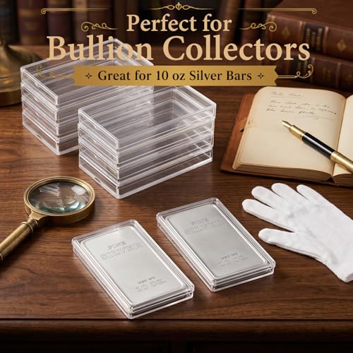 Image of Geiserailie 10 Pcs 10 oz Silver Bar Holder Case, Clear Acrylic Silver Bar Holder Capsule Storage Container Box for 10 Ounce