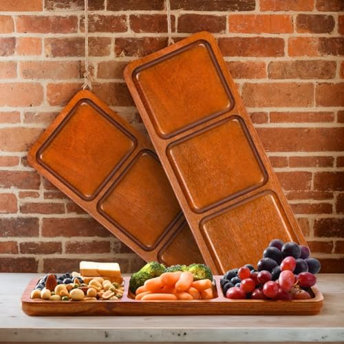 Charcuterie Boards – Charcuterie Platter | Charcuterie Platter Serving Board | Acacia 3 Grid Charcuterie Tray Platter | Wooden Divided Food Serving Tray for Birthday, Wedding, Graduation, Christmas – Bild 5