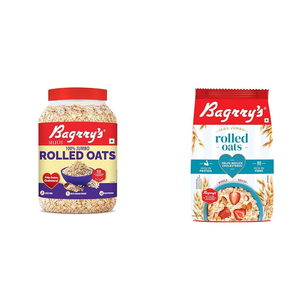 Bagrrys 100% Jumbo Rolled Oats 1.2Kg Jar|1Kg Free |Whole Grain Rolled Oats With High Fibre, Non Gmo|Healthy Food With No Added Sugar|Premium Rolled Oats|Instant Oats (B0CQC9ZJ9R) Amazon Price History, Amazon Price Tracker