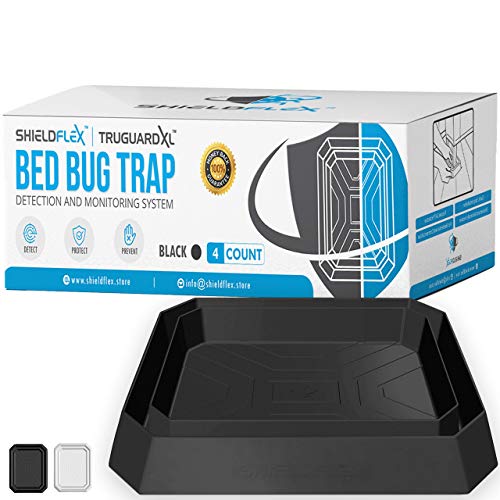 Bed Bug Trap â€” 4 Pack | TruGuard XL Bed Bug Interceptors (Black) | Extra Large Bed Bug Traps for Bed Legs | Reliable Insect Detector, Interceptor, and Monitor for Pest Control and Treatment