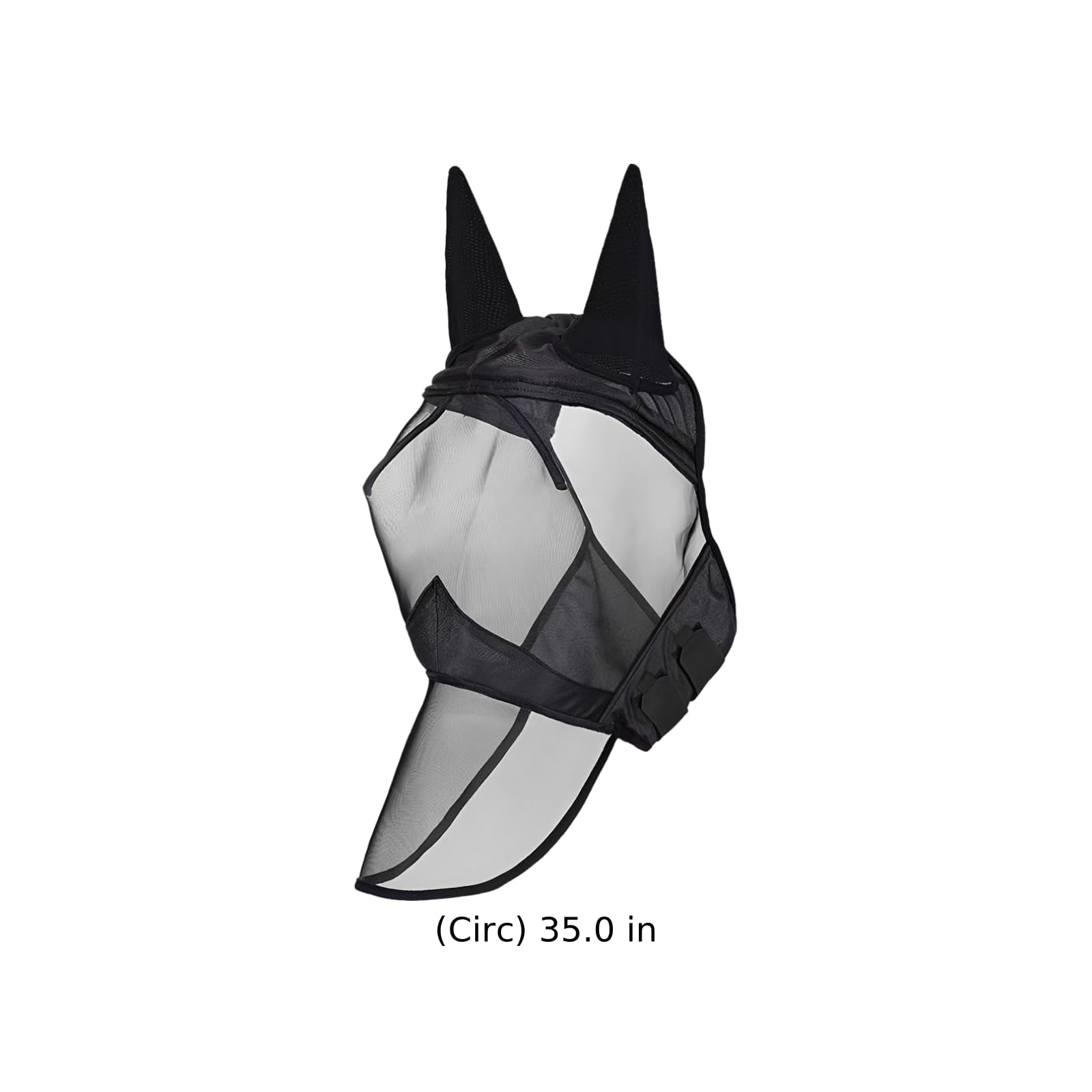 Pferde-Fliegenmaske mit Ohren, schwarzes Design, atmungsaktives Mesh, robuster Oxfordstoff, sicherer Sitz, Abdeckung von Ohr bis Nase, Gesichtsumfang, für Outdoor-Reiten