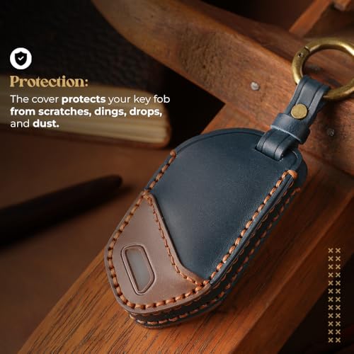 Image of keyzone dual leather key cover compatible for Kia Syros, EV6, EV9 smart key