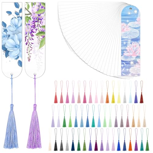Sublimation Double Sided Bookmark Blanks - 50Pcs Metal Kit + 50 Colors Tassels DIY Bookmarks for Book Lovers Crafts Reading Gifts