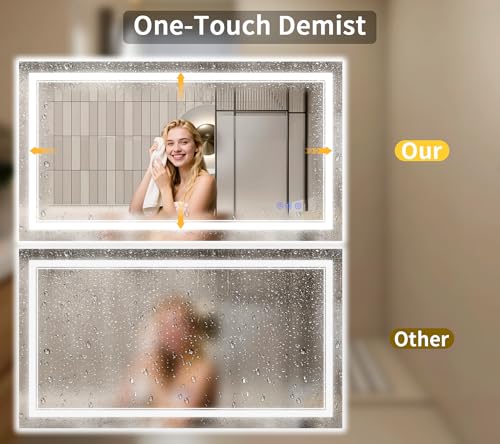 Image of 32 inchx48 inch LED Bathroom Mirror with Lights, Anti-Fog, Backlit + Front Lit, Dimmable, Led Vanity Mirror for Wall, Lighted Bathroom Mirror, 3 Colors, Shatter-Proof Tempered Glass