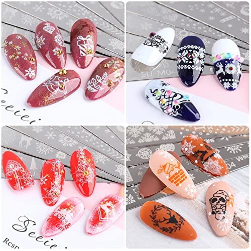 Placas de estampagem de unhas de Natal, 6 peças kit de carimbo de unhas de Natal flocos de neve alce
