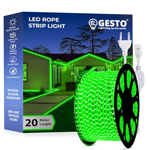 Image of Gesto 20 Meter Rope Led Strip Lights - Outdoor Lights Waterproof for Balcony Decoration,Home Decor & Interior Decoration | Decorative Lights for Diwali Decoration,Cove Light for Ceiling (Green)