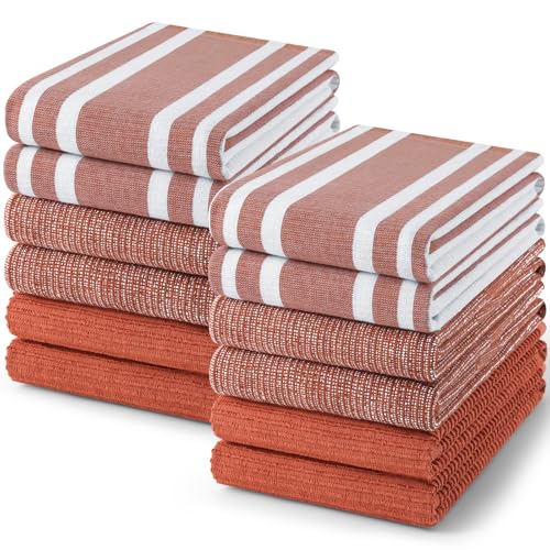 Image of Homaxy Premium Kitchen Towels(18 inchx 28 inch, 12 Pack), Large Cotton 380 GSM Kitchen Hand Towels, Soft and Absorbent Terry Dish Towels, Multipurpose Tea Towel Set with Hanging Loop, Rust