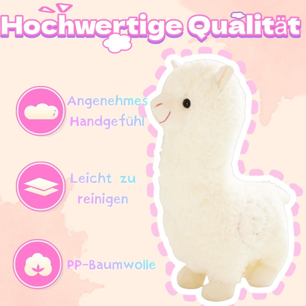 CUEMOON Stand Alpaca Plush, White Alpaca Cuddly, Llama Plush Gift for Kids Girls Lovers, White Us, 25 cm - Image 3