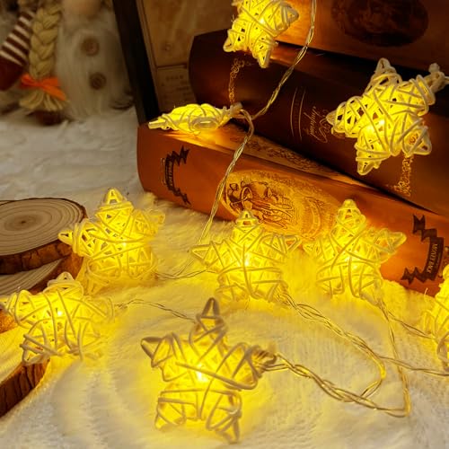 Rattan Sterne Lichterkette Deko Licht,Rattan Sterne Lichterkette...