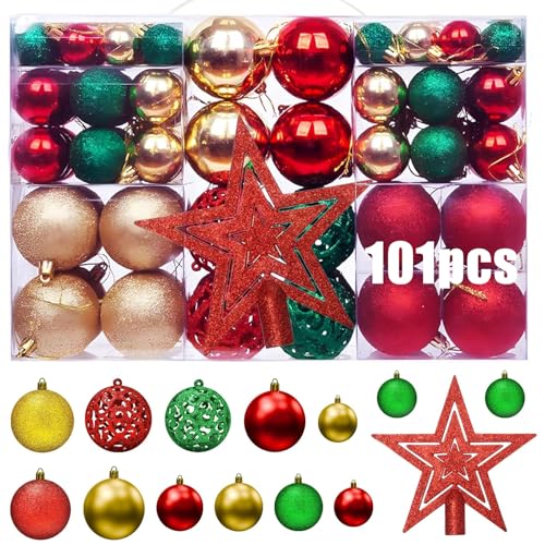 UCAMP Bolas de Navidad de Plástico,101pcs Adornos Navidad Irrompibles,Adornos de Navidad,Adornos Navideños Plástico,Adornos Arbol Navidad para Uso en Interiores y al Aire Libre Decoración Navidad