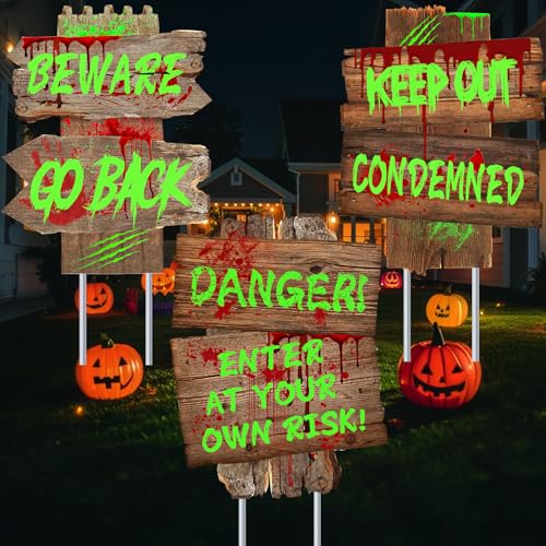 Halloween Decorations Beware Signs Yard Stakes Outdoor Creepy Ass...