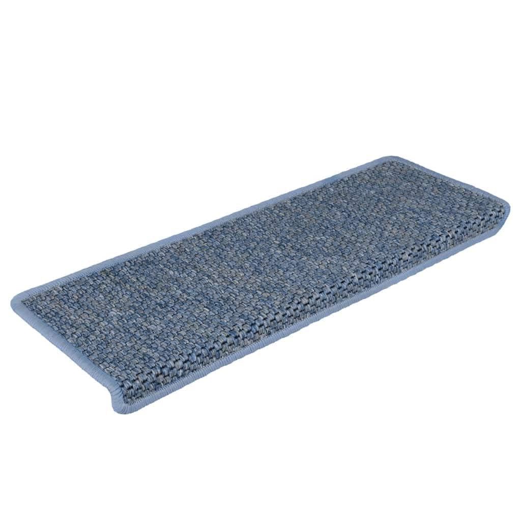 vidaXL Blue Stair Mats with Sisal-Look - Set of 15, Self-Adhesive, Sound Dampening, and Non-Slip, Designed for Easy Installation and Durability
